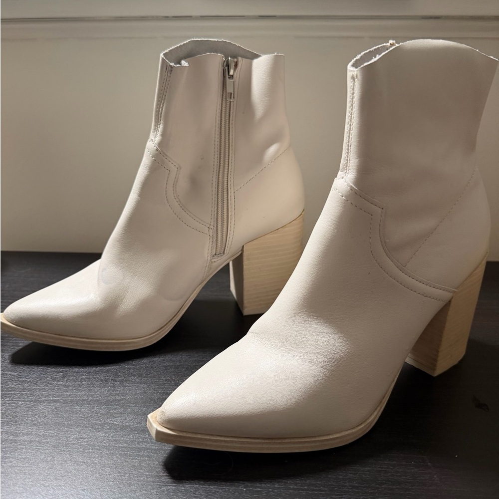 Steve Madden Women's White Pointed Toe Block Heel Ankle Boots